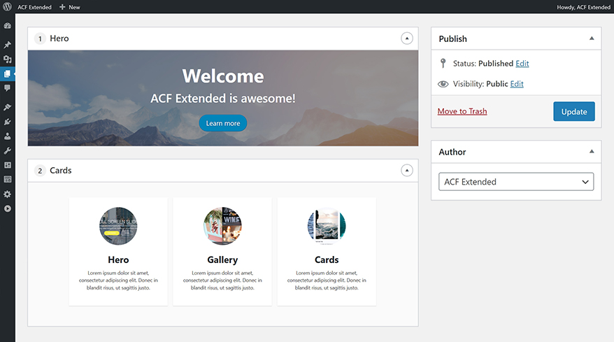 ACF Extended GPL advanced custom fields WordPress plugin interface field builder dashboard