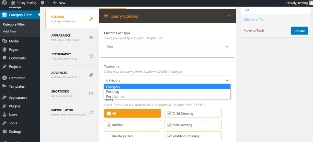 Admin Category Filter GPL WordPress dashboard category filtering posts products plugin interface