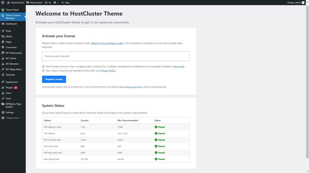 ModelTheme Framework GPL WordPress theme framework dashboard interface