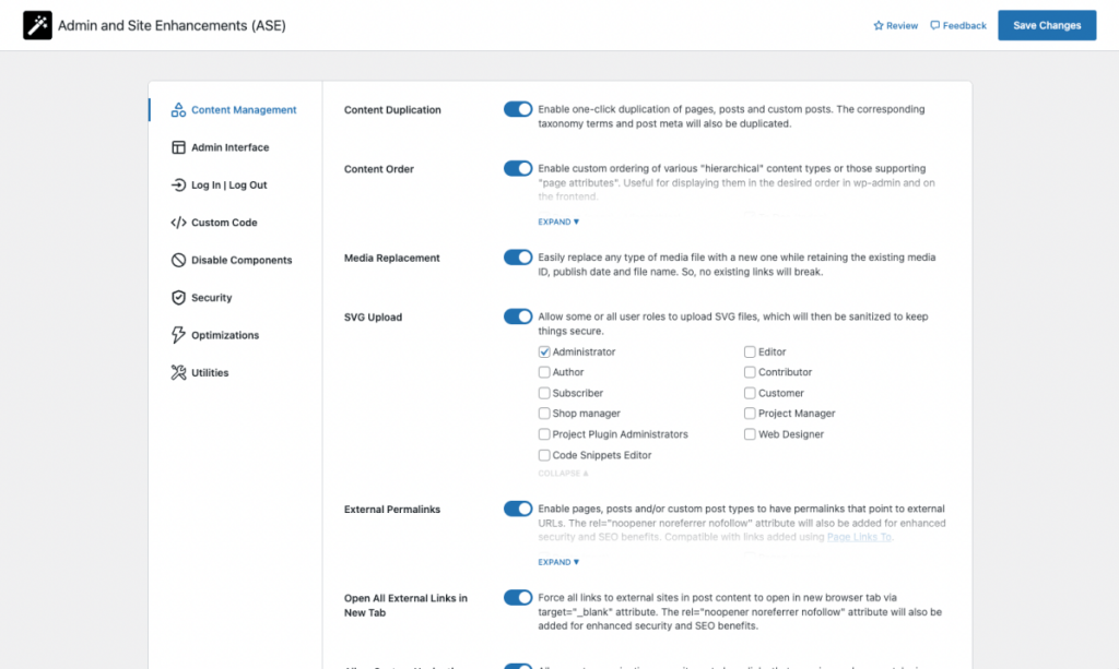 Admin Site Enhancements GPL WordPress admin dashboard optimization cleanup plugin interface