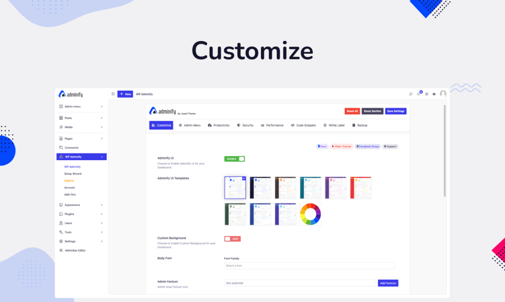 Adminify GPL WordPress admin dashboard customization UI dark mode plugin interface