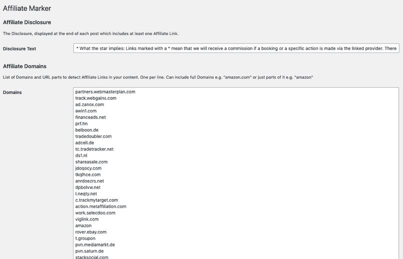 Affiliate Link Marker GPL WordPress affiliate link management cloaking tracking dashboard plugin interface